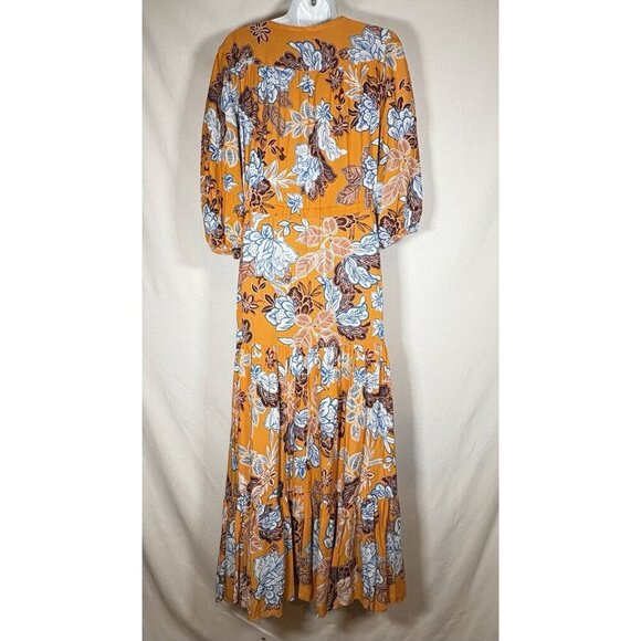 ABEL THE LABEL Orange Floral Maxi Dress Peasant Boho Cottagecore Lagenlook XS - Picture 6 of 8